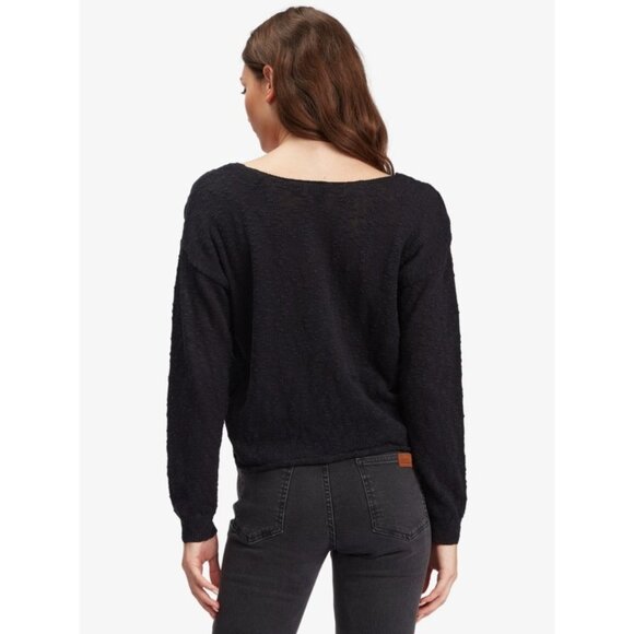 ROXY Rolling Hills Sweater Sz L Black Ruched Front Tie Knit Cotton Nylon Blend - Picture 6 of 13